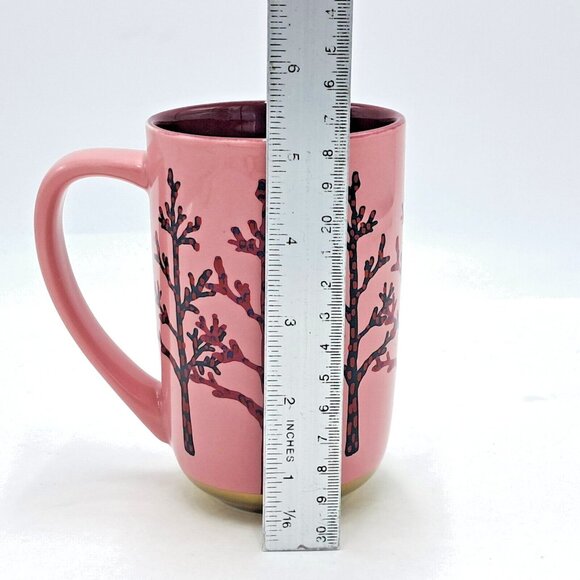 Davids Tea Nordic Mug Birch Tree Coral Pink Burgundy Ceramic Gold Dipped 16 oz - Picture 7 of 7